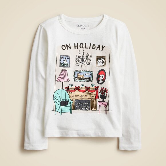 Crewcuts On Holiday Graphic T-Shirt Girls S(6-7) White Casual Playful School NWD - Picture 1 of 13